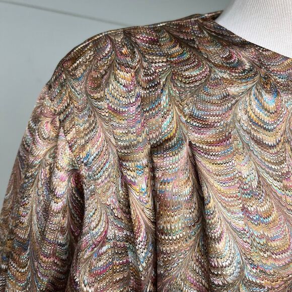 VTG 80s Castleberry Marbled Satin Blouse Pleated Knit Skirt Set M/L USA - Picture 11 of 12